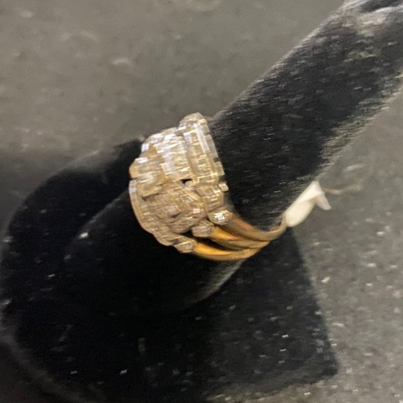 14k two tone gold three band art deco diamond wedding set sz 9.5 - Picture 5 of 5